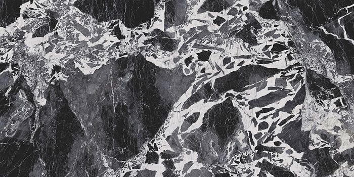Close-up of black and white marble surface with intricate patterns.
